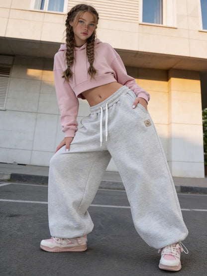 Damen Sweatpants Elastischer Bund Weite Beinpartie