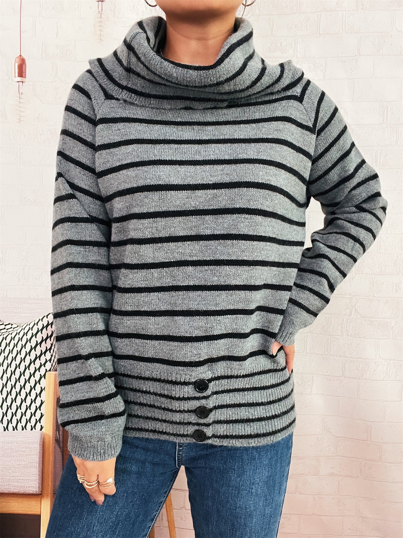 Damen Strickpullover Hochschließend Norvielle