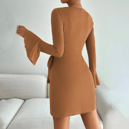 Damen Wickelkleid Weite Ärmel Tailliert Norvielle