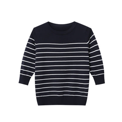 Damen Pullover Gestreift Rundhalsausschnitt Slim Fit