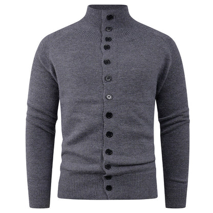 Herren Strickcardigan Stehkragen Knopfverschluss Bequem Grau
