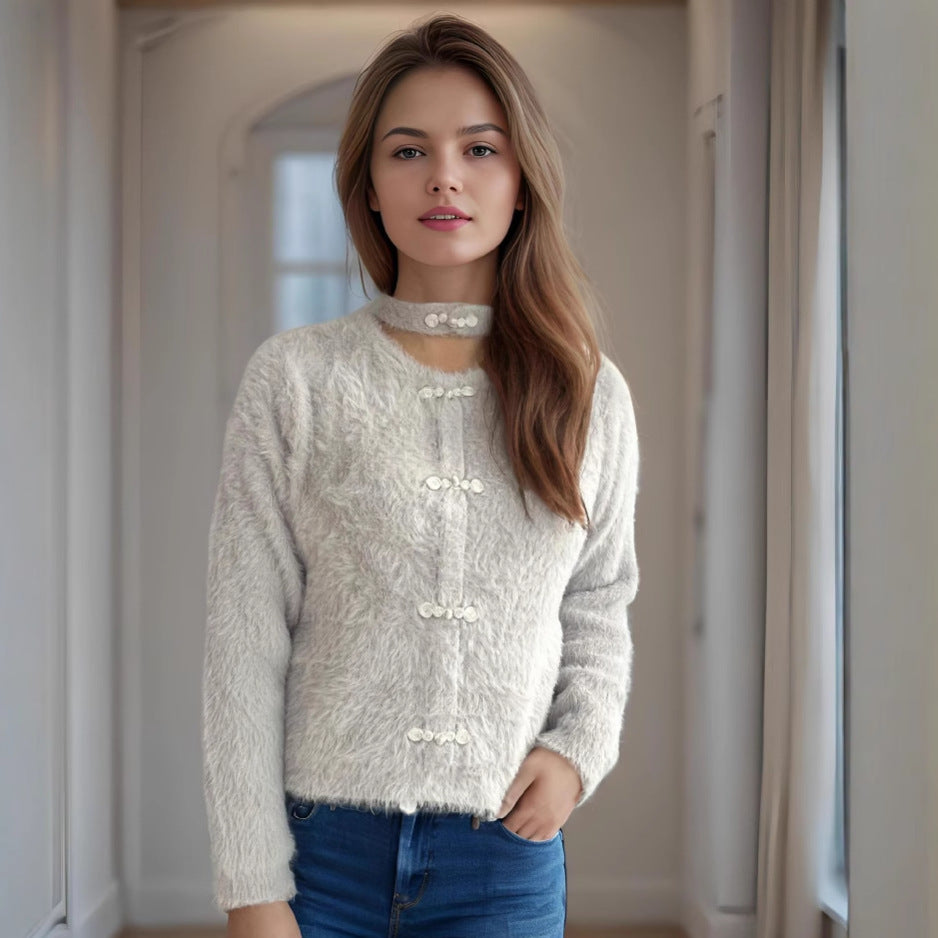 Damen Pullover Hochgeschlossen Kuschelig Norvielle