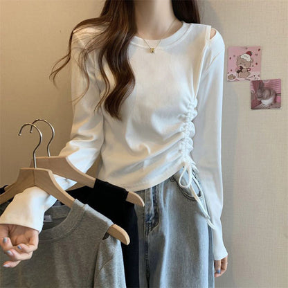 Damen Langarmshirt Rüschendetail Lässig Weiß - Norvielle