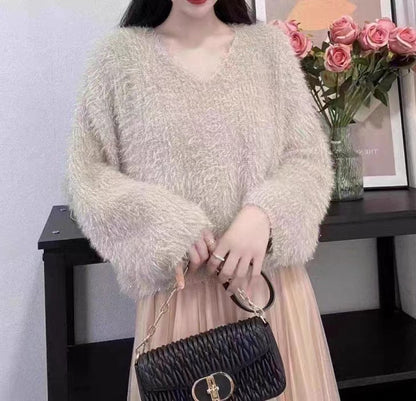 Damen Pullover V-Ausschnitt Glitzerfaden Norvielle