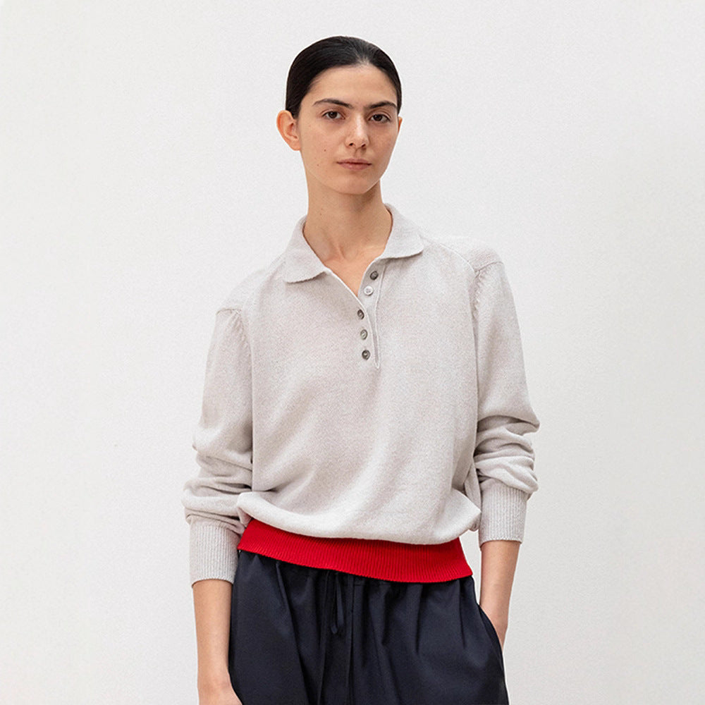 Damen Strickpullover Polokragen Kontrastbund Norvielle