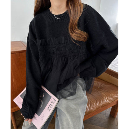 Damen Oversized Pullover Rüschendetails Norvielle