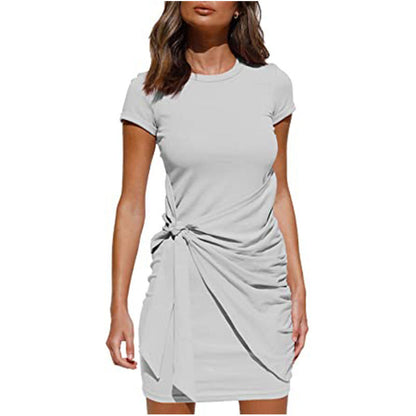 Damen Wickelkleid Kurzarm Raffung Knotendetail Norvielle