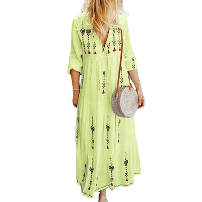 Damen Boho-Kleid Bestickt Lässig Norvielle