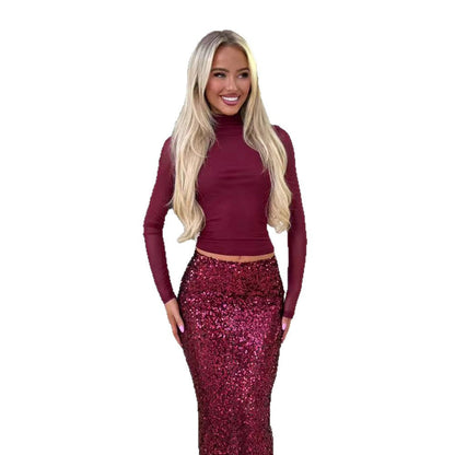 Damen Maxi-Rockkleid Pailletten Figurbetonter Schnitt