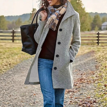 Damen Wollmantel Modern Kragen Praktische Taschen Schwarz - Norvielle
