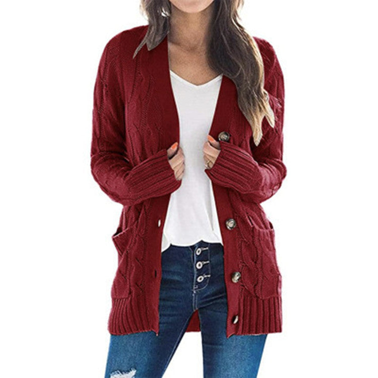 Damen Strickcardigan Zopfmuster Taschen Beige