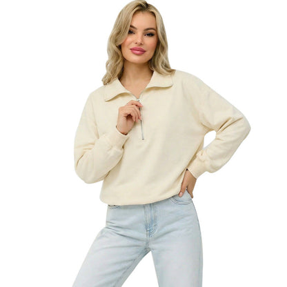 Damen Pullover Halb-Reißverschluss Gummizug Norvielle