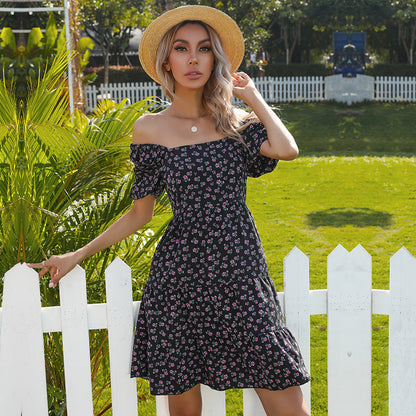 Damen Blümchenkleid mit Puffärmeln und Volumenrock - Norvielle