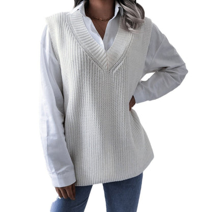 Damen Strickweste V-Ausschnitt Strukturiert Beige