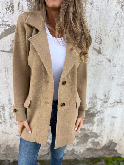 Damen Bouclé-Jacke Doppelter Knopfleiste Norvielle