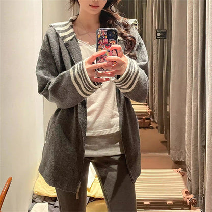 Damen Cardigan gestreift Ärmelabschluss