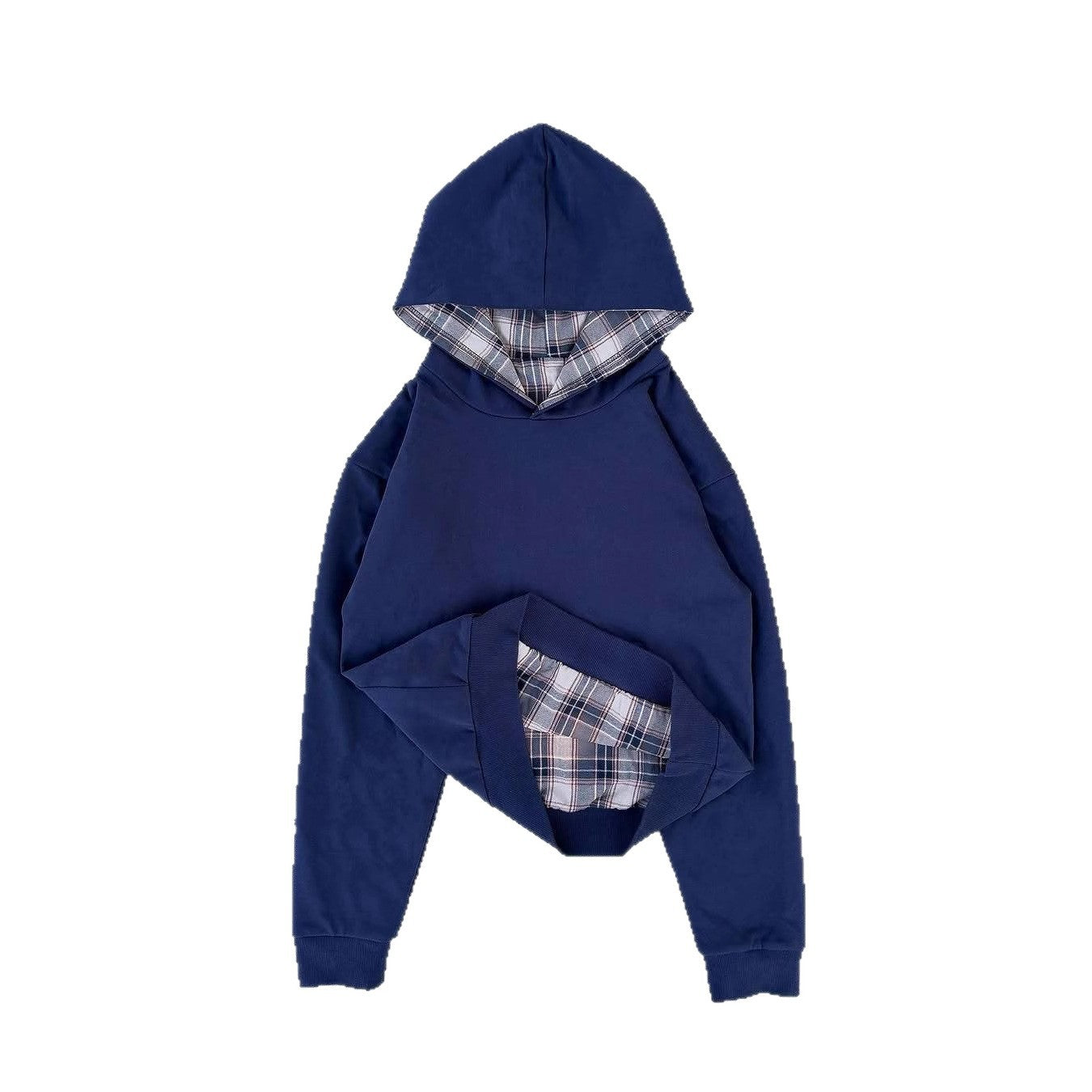 Damen Kapuzenpullover Gestepptes Innenfutter Karomuster Grau