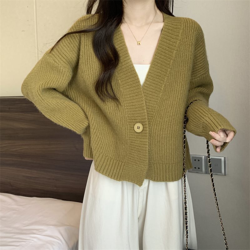 Damen Strickjacke V-Ausschnitt Große Knöpfe Beige