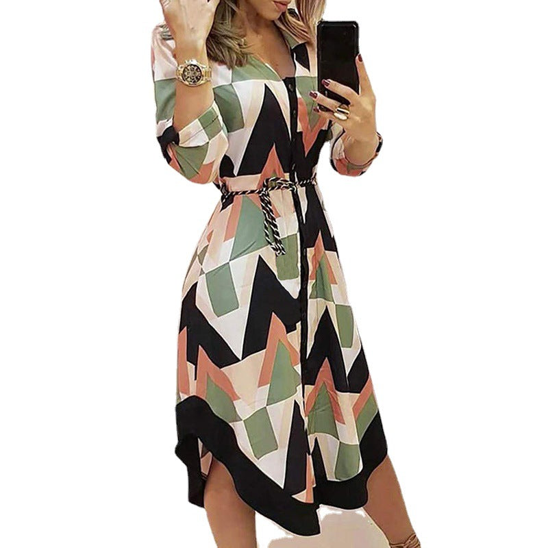 Damen Maxikleid Geometrisches Muster Elegante Taillierung Norvielle