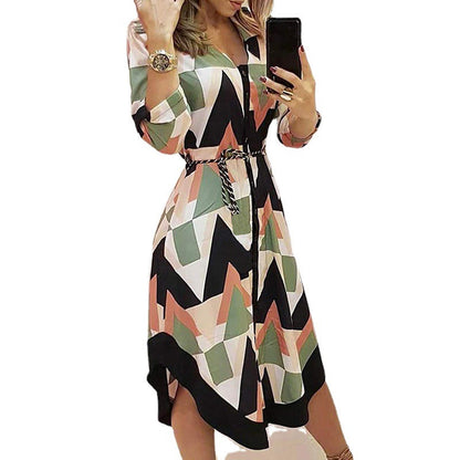 Damen Maxikleid Geometrisches Muster Elegante Taillierung Norvielle