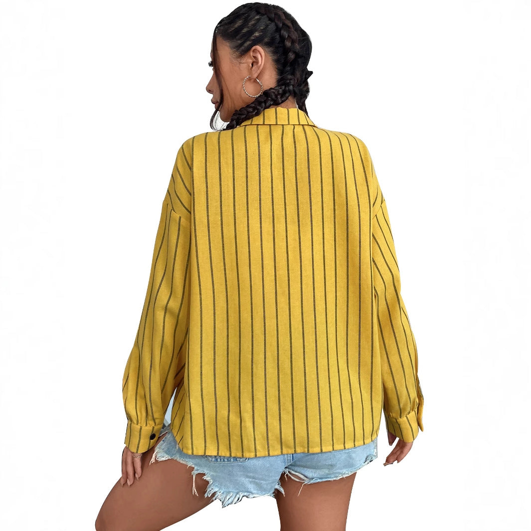 Damen Hemdbluse Streifen Leichter Stoff Bequem Weiß