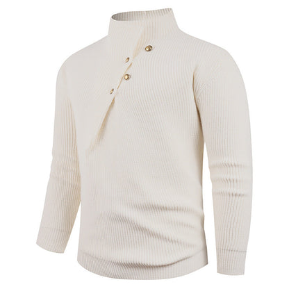 Herren Strickpullover Asymmetrischer Kragen Dekorative Holzknöpfe
