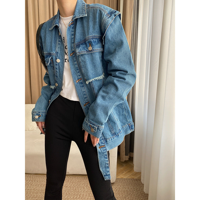 Damen Denim-Jacke Lässig Mit Knöpfen Und Taschen