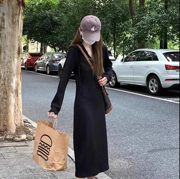 Damen Kapuzenkleid Längeres Design Lässiger Schnitt