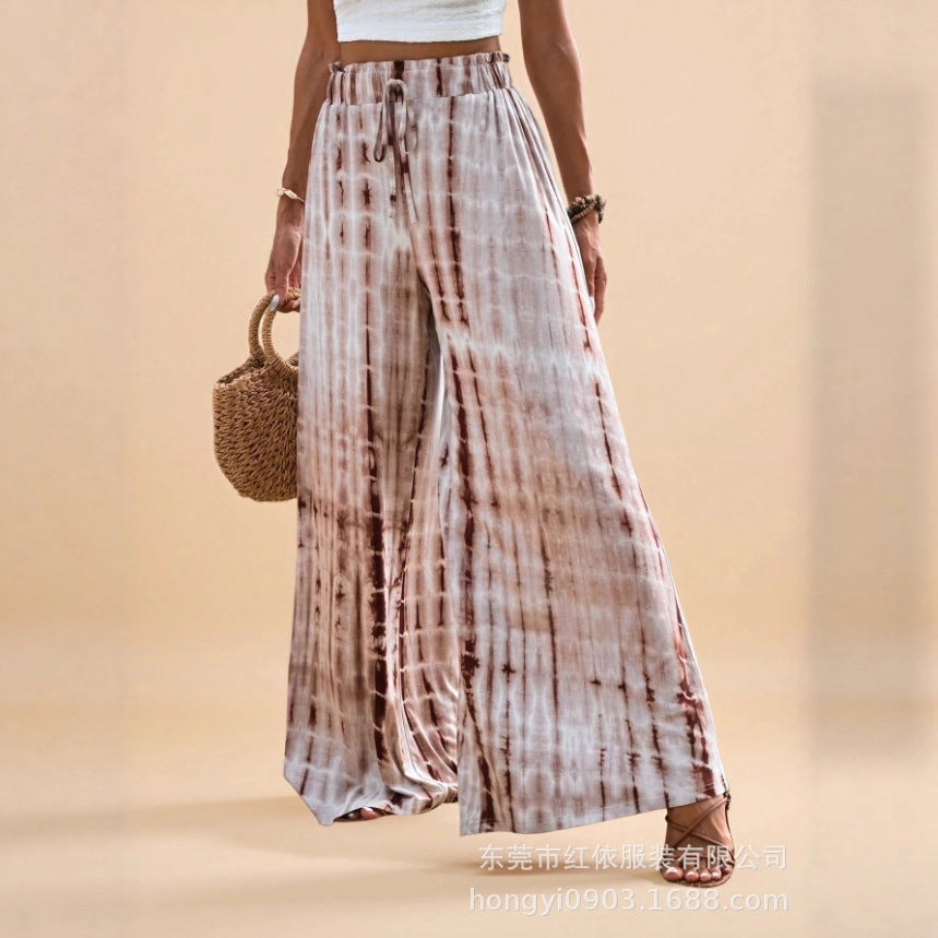Damen Sommerhose Weit Batikmuster Elastischer Bund Norvielle