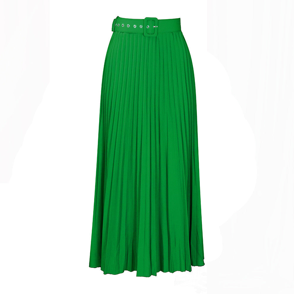 Damen Maxi-Rock Plissee mit Gürtel Norvielle