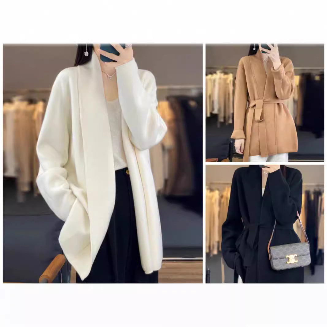 Damen Strickjacke Lang Gürtel Lässiger Schnitt Norvielle