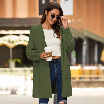 Damen Cardigan Grobstrick Weite Ärmel Tiefen Taschen Norvielle