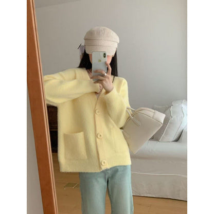 Damen Flauschiger Cardigan mit Knöpfen und Taschen Norvielle