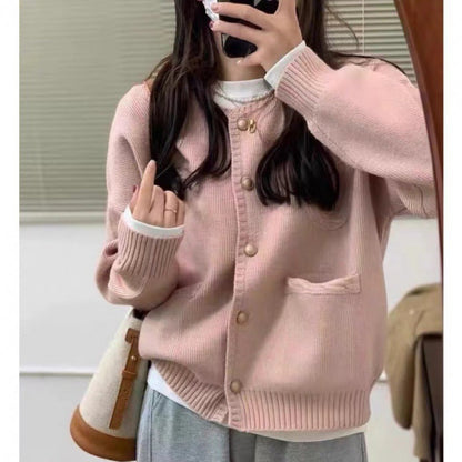 Damen Strickjacke Knopfdetails Großzügige Taschen Norvielle