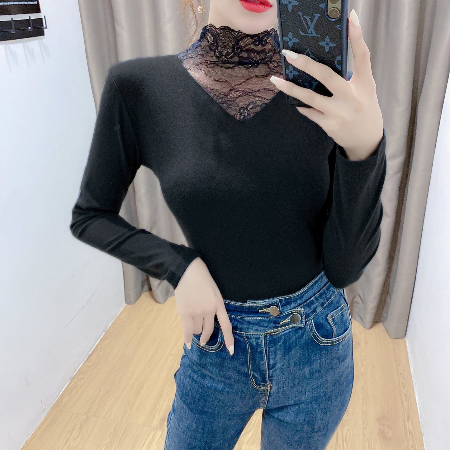 Damen Bluse mit Spitze Elegant Weiß