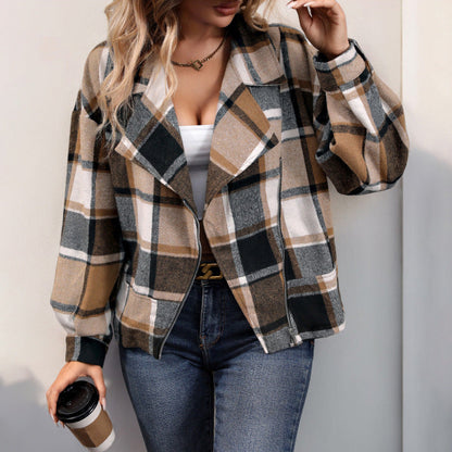 Damen Blazerjacke Kariert Stehkragen Modern