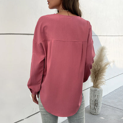 Damen Bluse Dekorative Knöpfe Brusttasche Norvielle