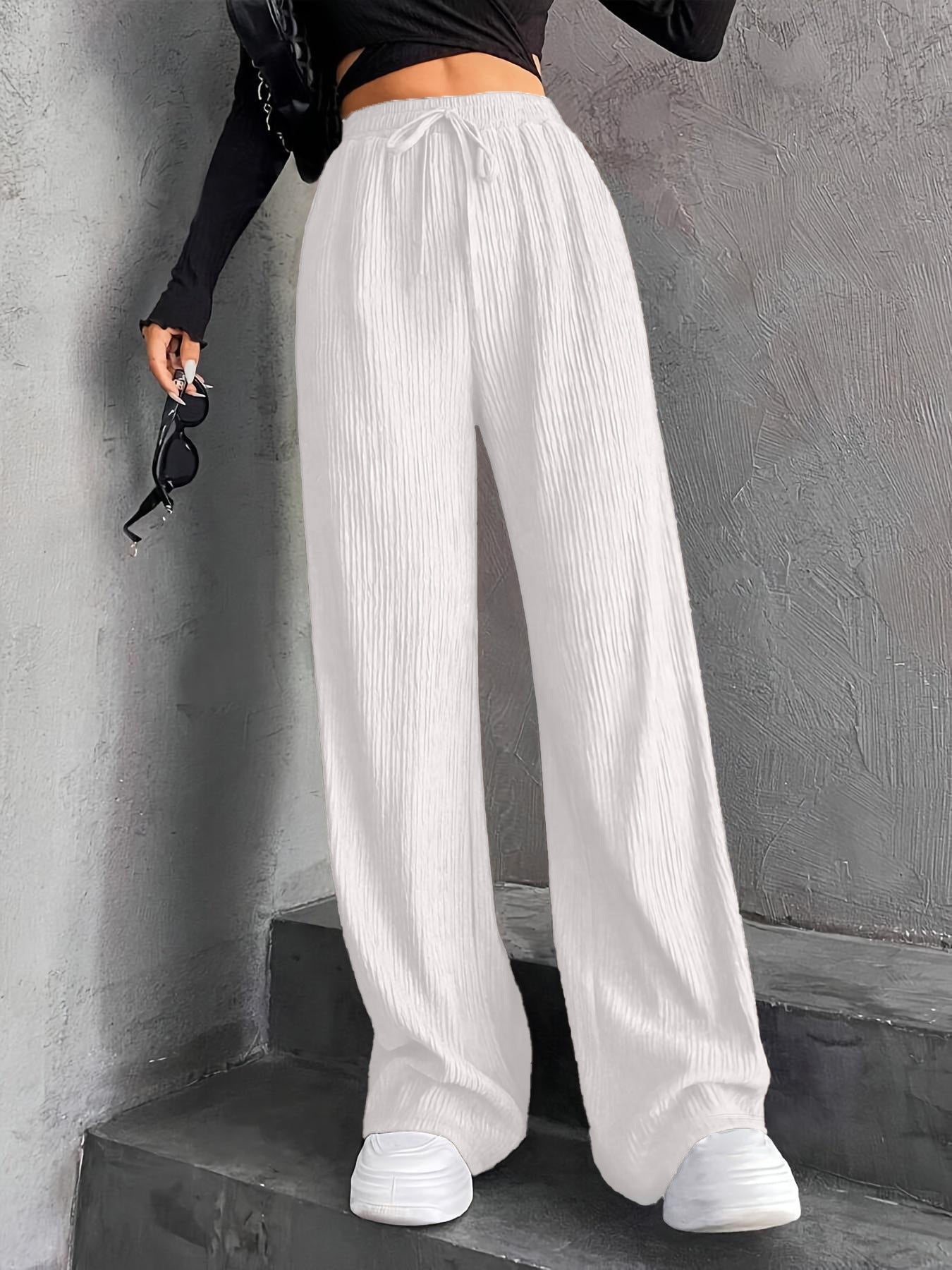 Damen Plissee-Hose Weit Elastischer Bund