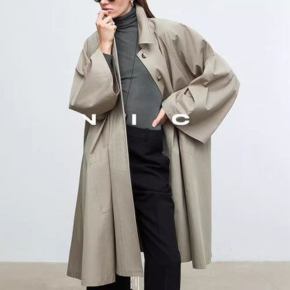 Damen Trenchcoat Lässig Übergroße Ärmel Beige