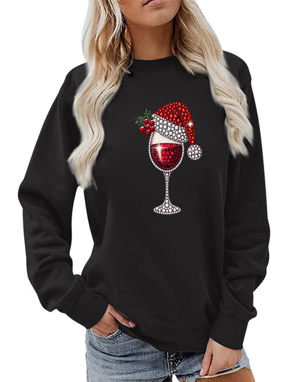 Damen Sweatshirt Weich Innenfutter Weinmotiv Norvielle