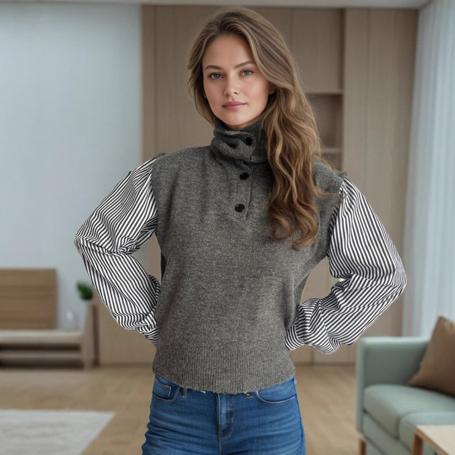 Damen Strickpullover Puffärmel Stehkragen Norvielle