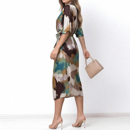 Damen Wickelkleid Kimono-Ärmel Taillengürtel