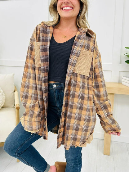 Damen Karo-Hemdjacke Oversized mit Fransen Details Norvielle