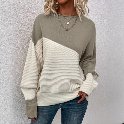 Damen Strickpullover Strukturiert Modern Farbblock Norvielle