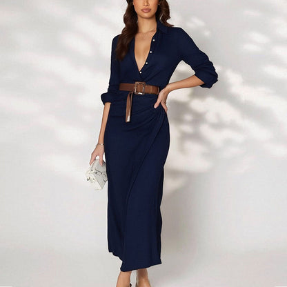 Damen Maxi-Kleid V-Ausschnitt Tailliert Norvielle