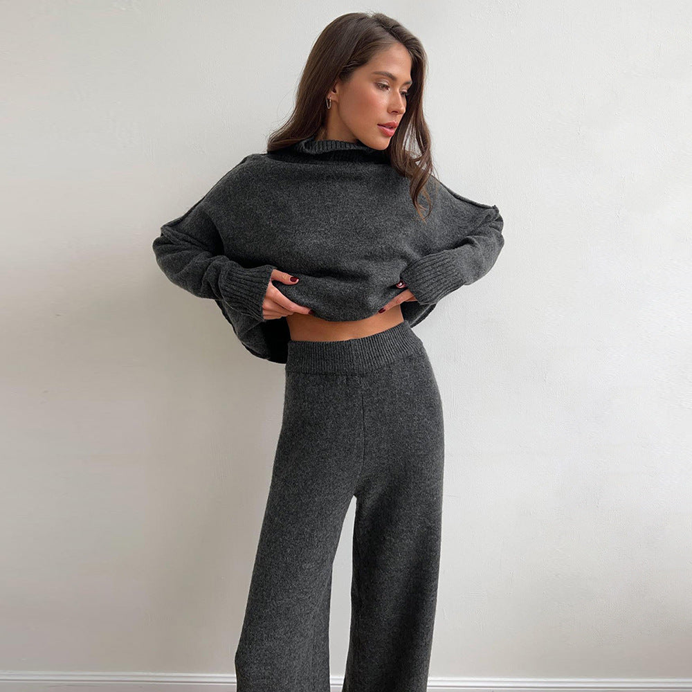 Damen Strickensemble Weiter Schnitt Hoher Kragen Norvielle