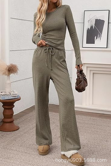 Damen Longsleeve Freizeit-Set Weites Norvielle Oberteil und Hose