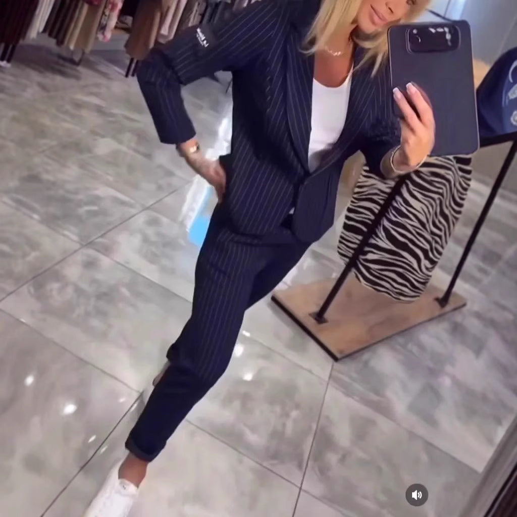 Damen Blazer Ensemble Streifen Tailliert