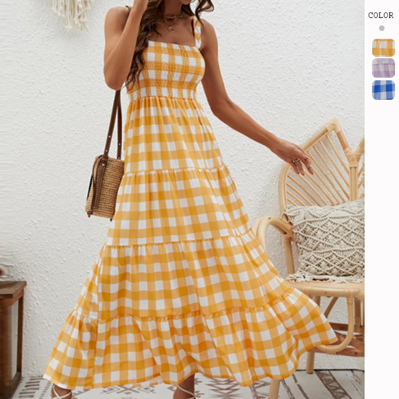 Damen Maxikleid Karomuster Elastisch Luftig Norvielle - Norvielle