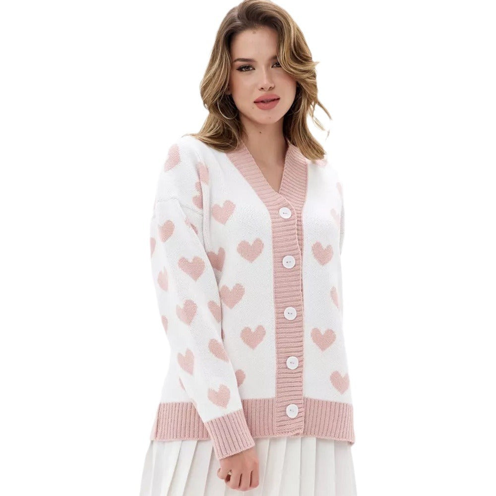 Damen Strickjacke Herzmuster Knöpfe Norvielle